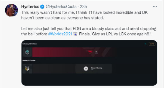 Hysterics力挺EDG，预测其能杀进S11决赛