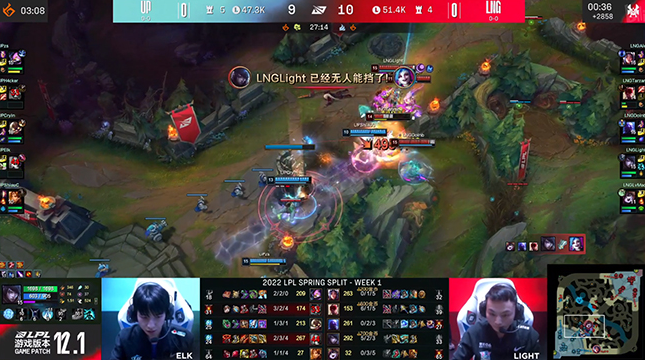 盲僧关键大招踢回Elk金克丝，LNG以2-0逆转UP