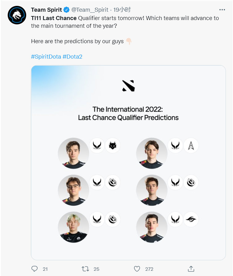 TS官推发布队员突围赛预测：全员看好XG出线 125看好VG出线