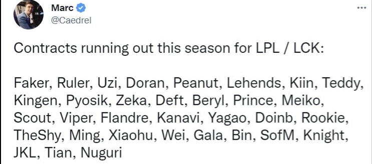 LPL & LCK今年合约到期选手：Uzi赫然在列 EDG四人到期