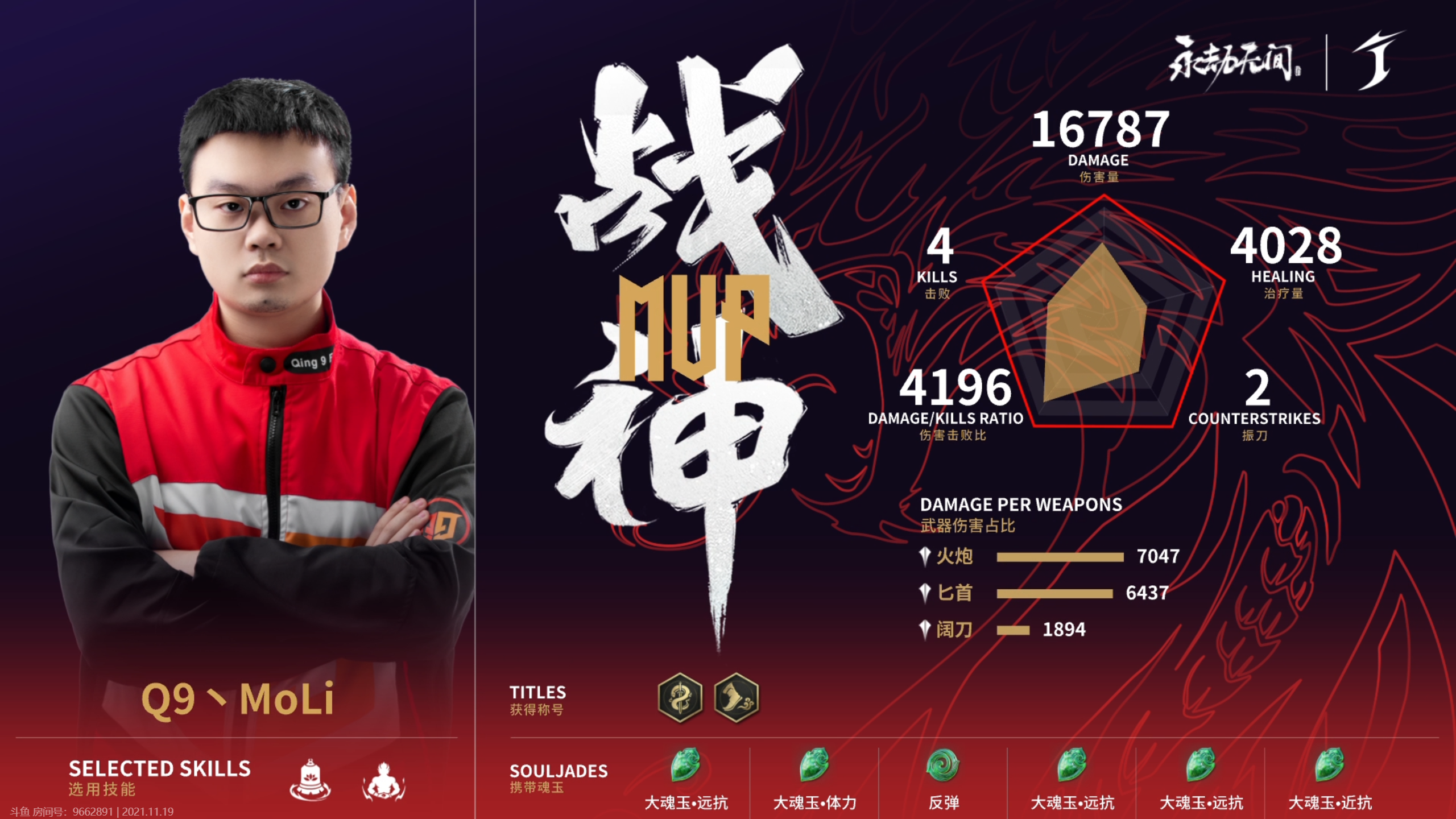永劫无间世界冠军赛DAY2第四场：Q9丶MoLi天海稳定军心