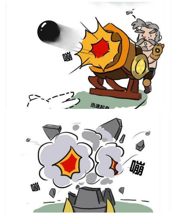 王者荣耀漫画趣事：黄忠想要碰瓷杨戬，结果防御塔倒霉!